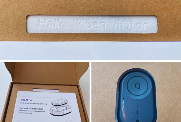 Three images of our sustainable packaging solution designed for SmartQare's ViQtor